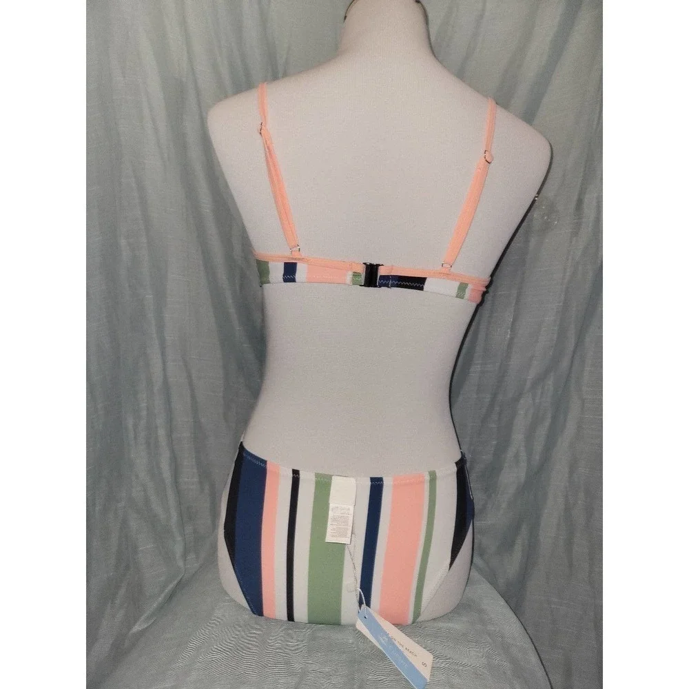 NWT Peach Blue Green Striped Bikini small